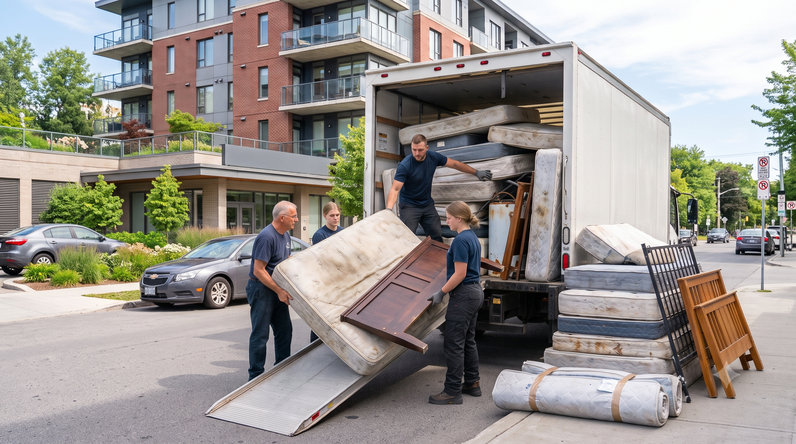 Illustration of a bed and mattress prepared for removal