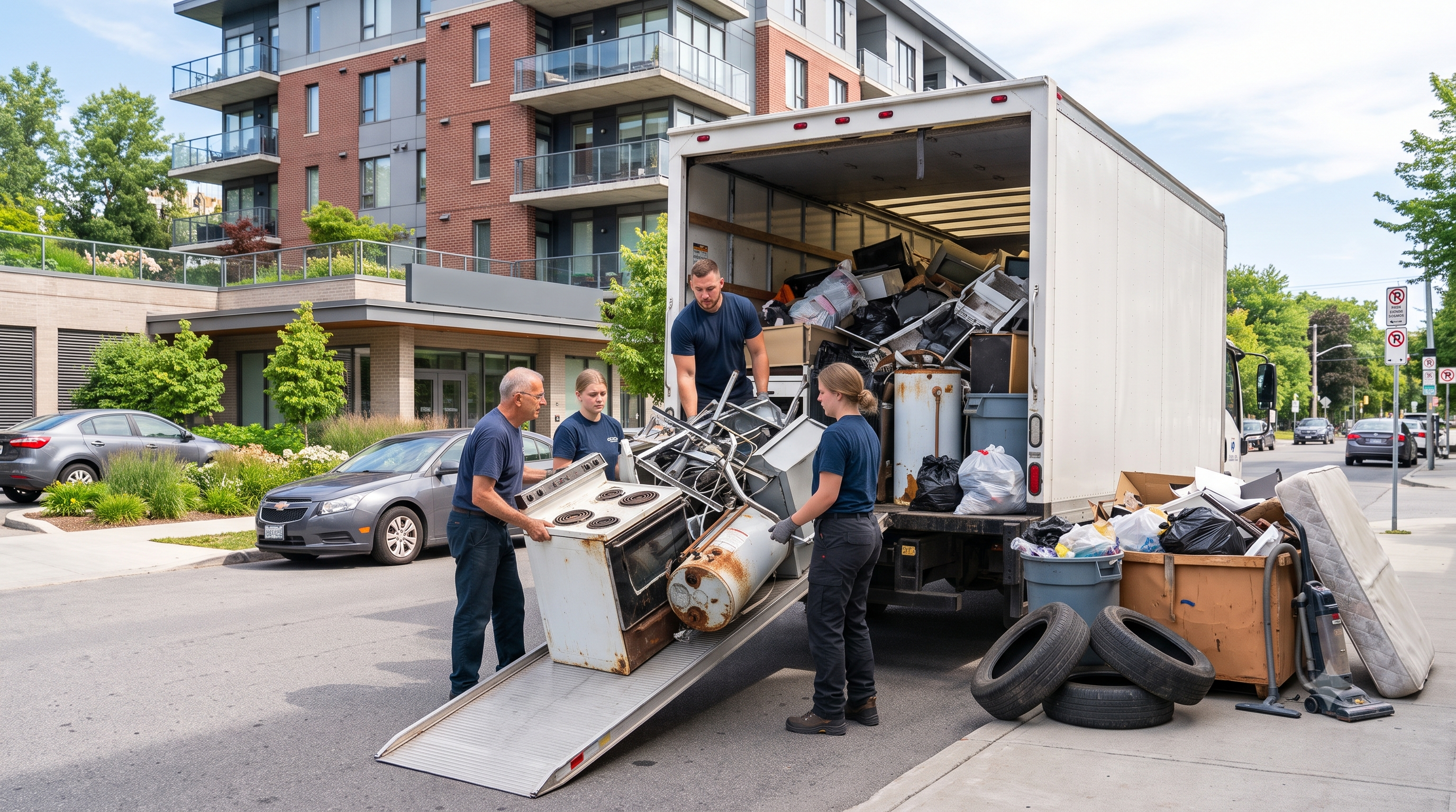 Illustration of sorted boxes and household items being cleared