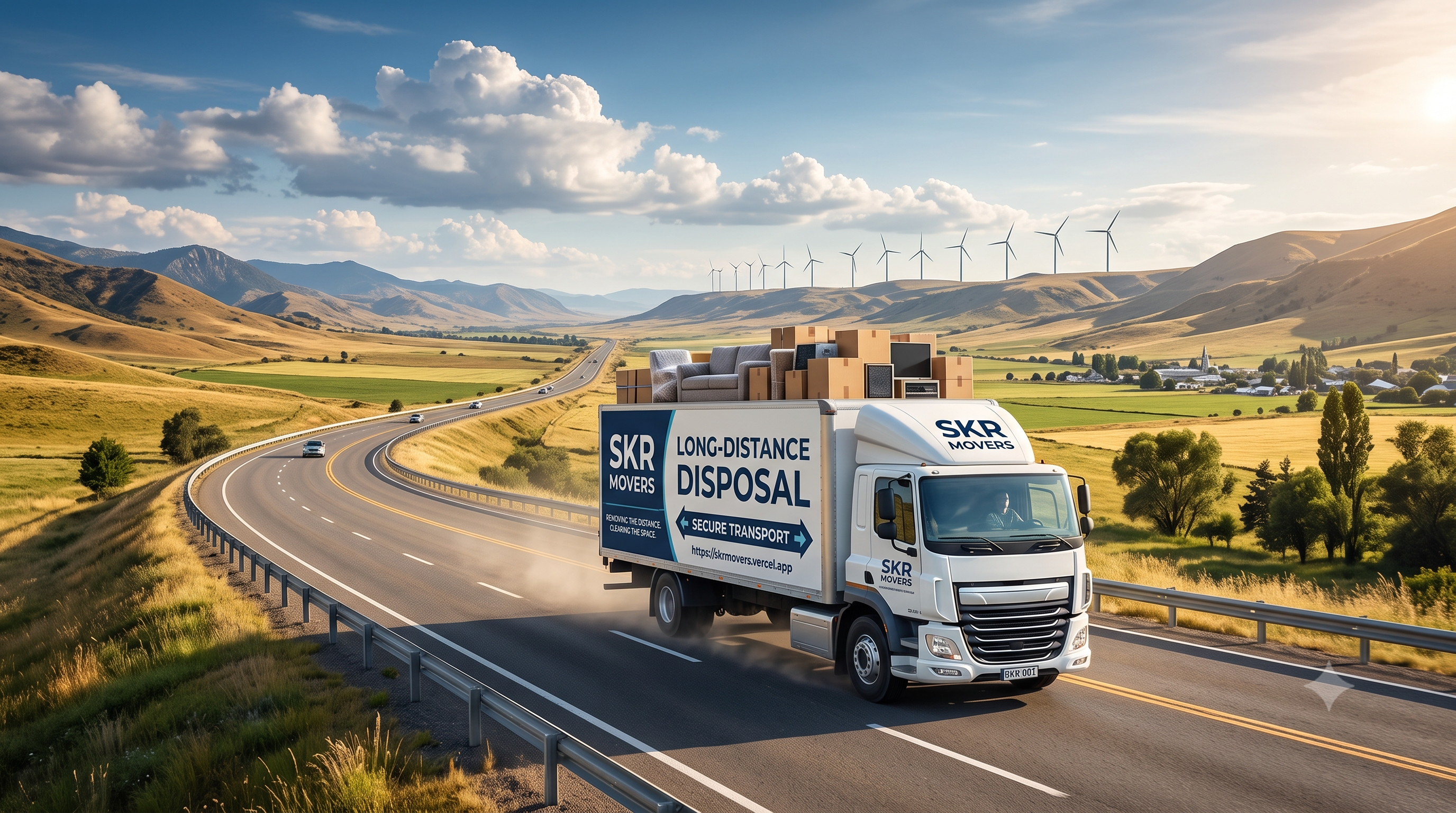 Illustration of a moving truck transporting collected belongings